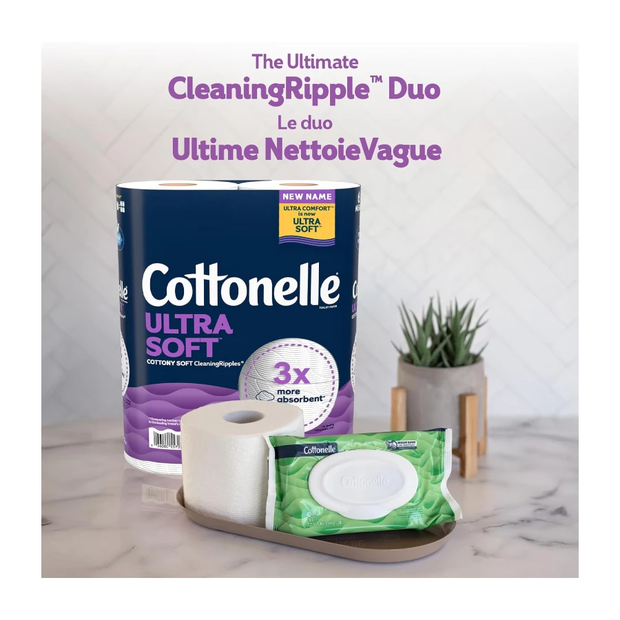 Cottonelle Toilet Paper, 12 Mega Rolls = 48 Regular Rolls, Ultra Soft (Formerly Ultra Comfort), Soft Bathroom Tissue