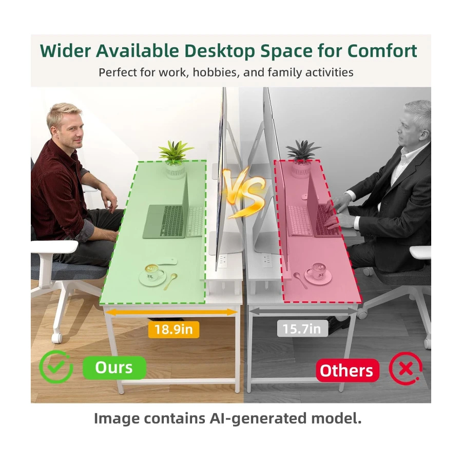 Somdot 39.4" Computer Desk with 6 Drawers, Small Home Office Desk, White