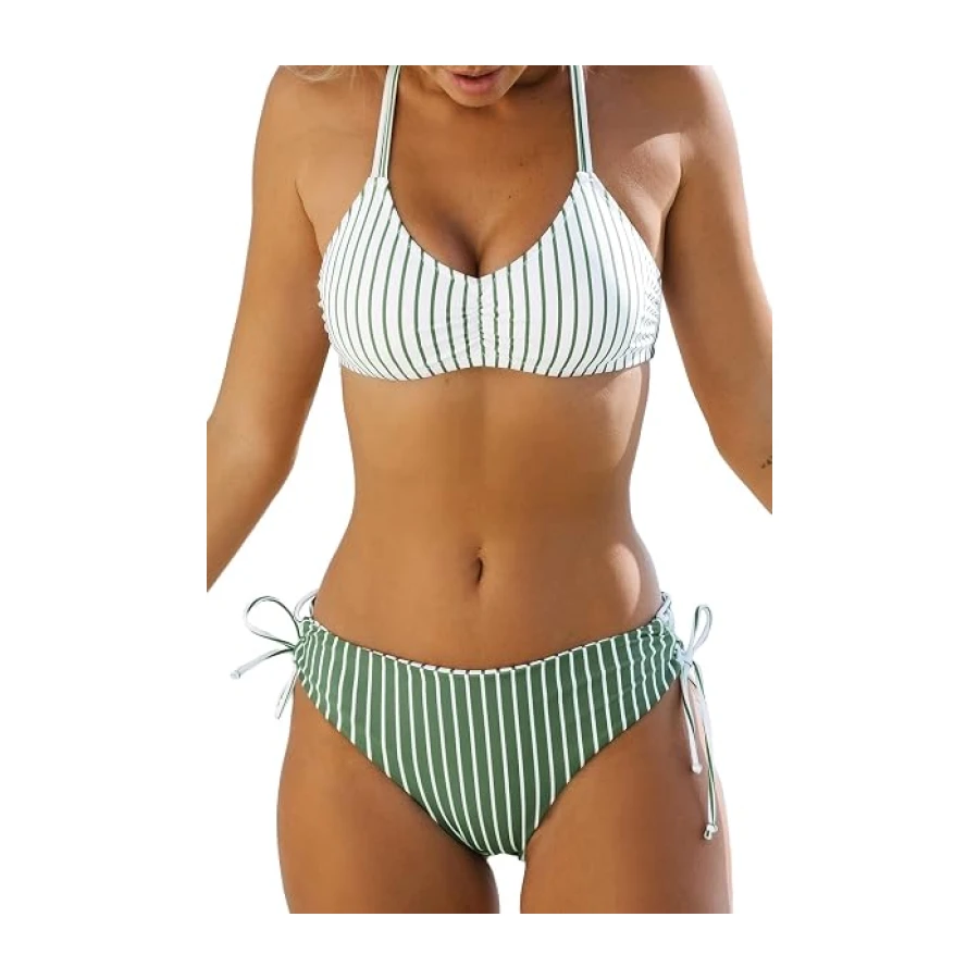 CUPSHE Women's Back Braided Straps Reversible Bottem Strappy Lace Up Bikini Sets