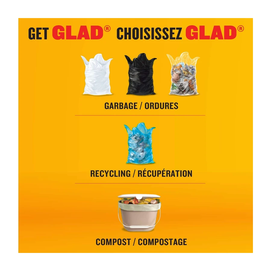 Glad White Garbage Bags - Small 25 Litres - Febreze Fresh Clean Scent, 100 Trash Bags, Made in Canada of Global Components