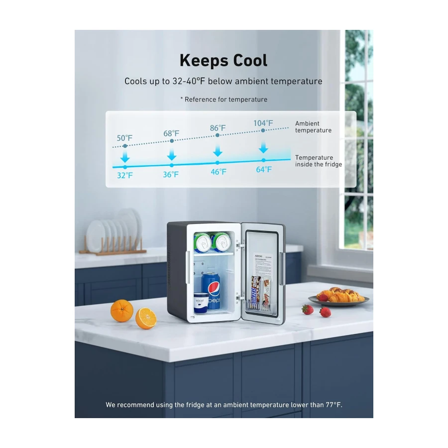 AstroAI Mini Fridge 2.0 Gen, 6 Liter/8 Cans Makeup Skincare Small Fridge 110V AC/ 12V DC Portable Thermoelectric Cooler and Warmer Little Tiny Fridge for Bedroom, Cosmetics,Car (Dark Grey)