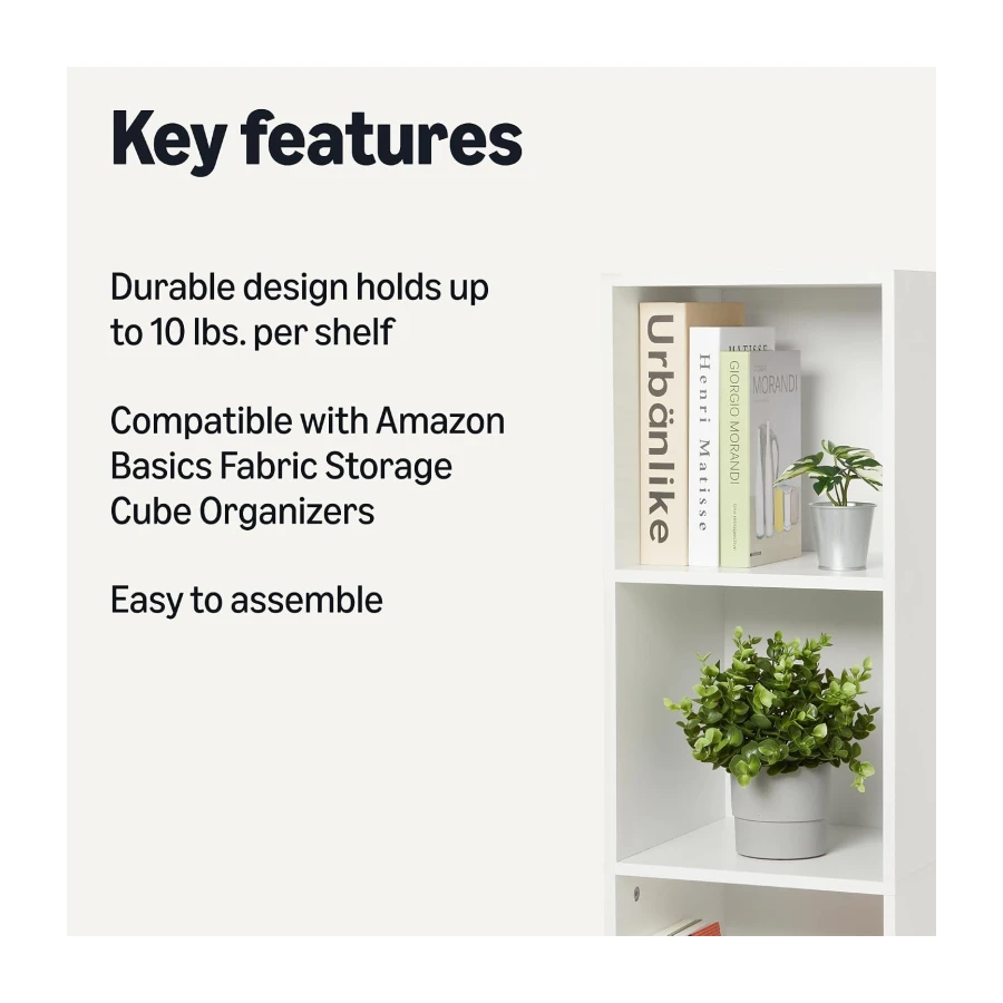 Amazon Basics 5-Cube Bookcase Compatible with Fabric Storage Cube Organizers, White