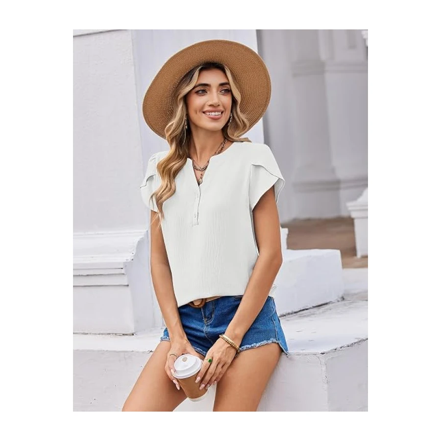 Zeagoo Womens Summer Tops Textured Cap Short Sleeve Shirts Business Dressy Casual Blouse Spring Clothes
