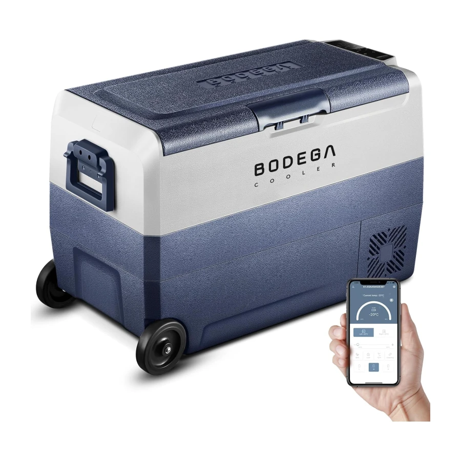 BODEGACOOLER 12 Volt Portable Refrigerator 64 Quart,Car Fridge Dual Zone WiFi APP Control, 60L Portable Freezer Compressor -4℉-68℉,12/24V DC and 100-240V AC for Camping,Travel,RV,Road Trips,Boat