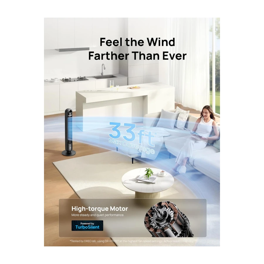 DREO Tower Fan for Bedroom, 90° Oscillating Standing Fans for Room with 4 Speeds, 3 Modes, 28dB Quiet for Sleep