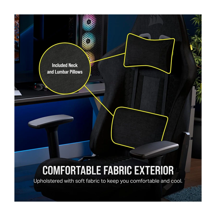 Corsair TC100 Relaxed Gaming Chair - Fabric - Racing-Inspired Design - Lumbar Pillow