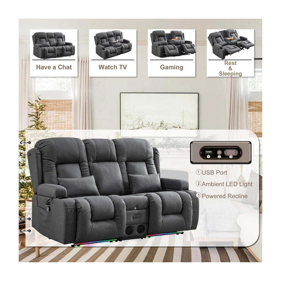 TUNYI Power Loveseat Recliner Sofa with Massage & Heat Home Theater Seating