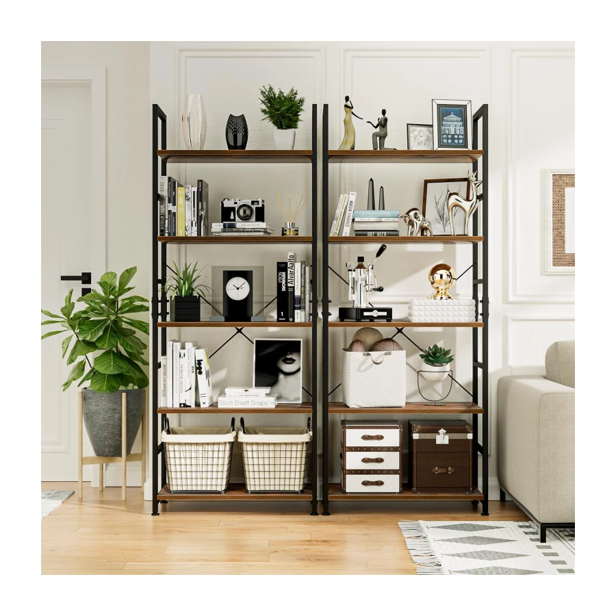NUMENN 5 Tier Bookshelf, Tall Freestanding Open Storage Bookcase, Vintage