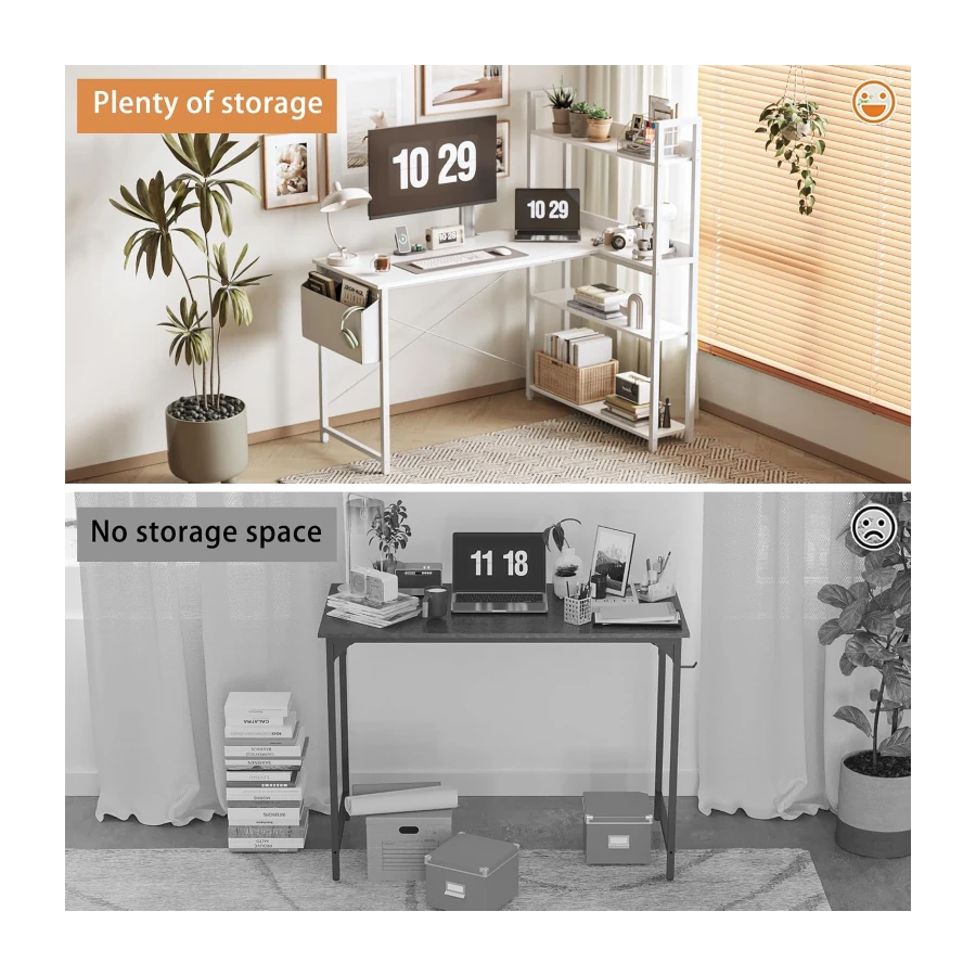 Treesland 47 Inch Computer Desk with Bookshelf, Corner Desk with Storage, L Shaped Desk, Home Office Desks