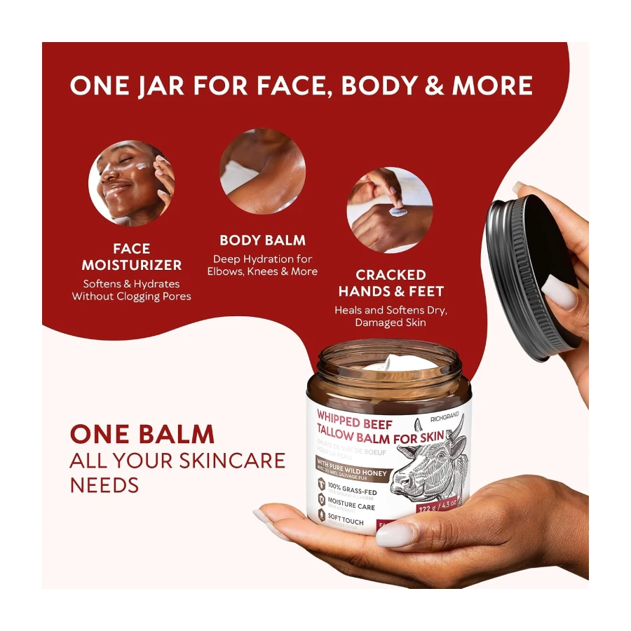 Beef Tallow Face Cream, Whipped Tallow and Honey Balm for Face and Body