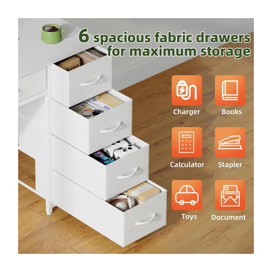 Somdot 39.4" Computer Desk with 6 Drawers, Small Home Office Desk, White