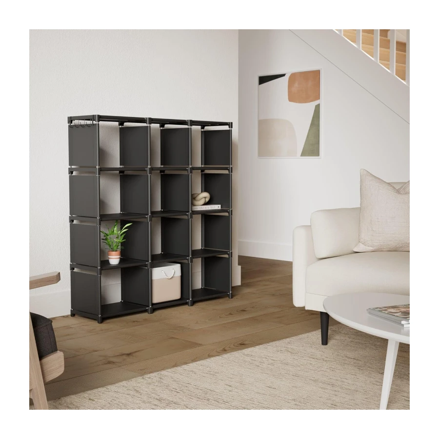 Mavivegue Bookcase, 12 Cube Storage Organizer, Tall Shelf, Black | 12-Cube Bookshelf