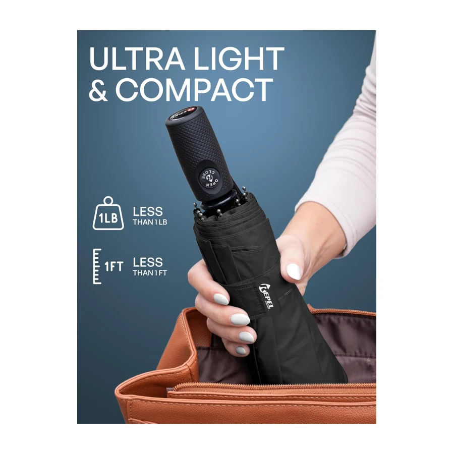 Repel Windproof Travel Umbrella - Compact & Withstands Winds up to 100MPH, Strongest Premium Auto Folding Umbrella for Rain and Sun