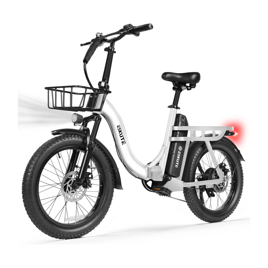 ESKUTE Electric Bike for Adults – 1200W Peak Motor, Folding 20x3 Fat Tire E‑Bike, 48V 10.4Ah Battery, Step‑Through Cargo Fold Ebike, NFC Unlock, 28 MPH, 7‑Speed, Up to 55 Miles Black