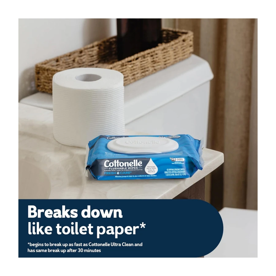Cottonelle Fresh Care Flushable Wet Wipes, Adult Wet Wipes, 4 Flip-Top Packs, 42 Wipes per Pack (168 Total Flushable Wipes)