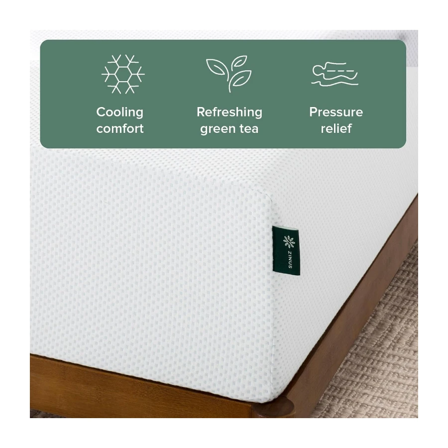 Zinus Queen Mattress - 10 Inch Green Tea Cooling Gel Memory Foam Mattress
