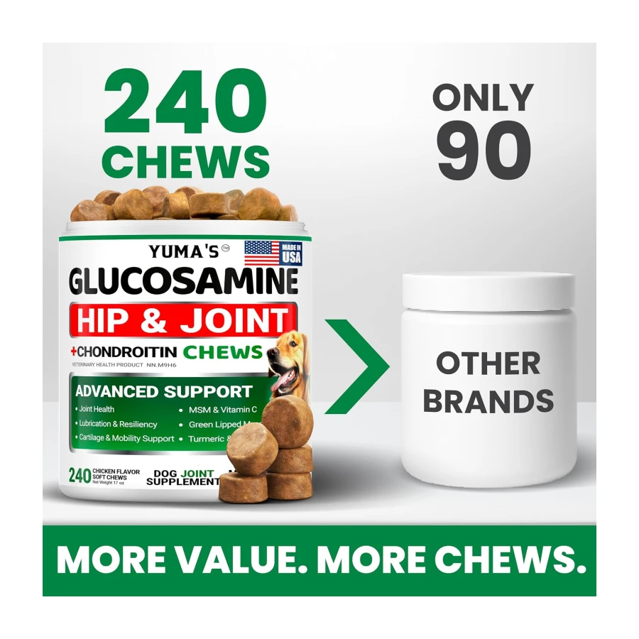 Glucosamine for Dogs - 240 Chews - Hip and Joint Supplement for Dogs