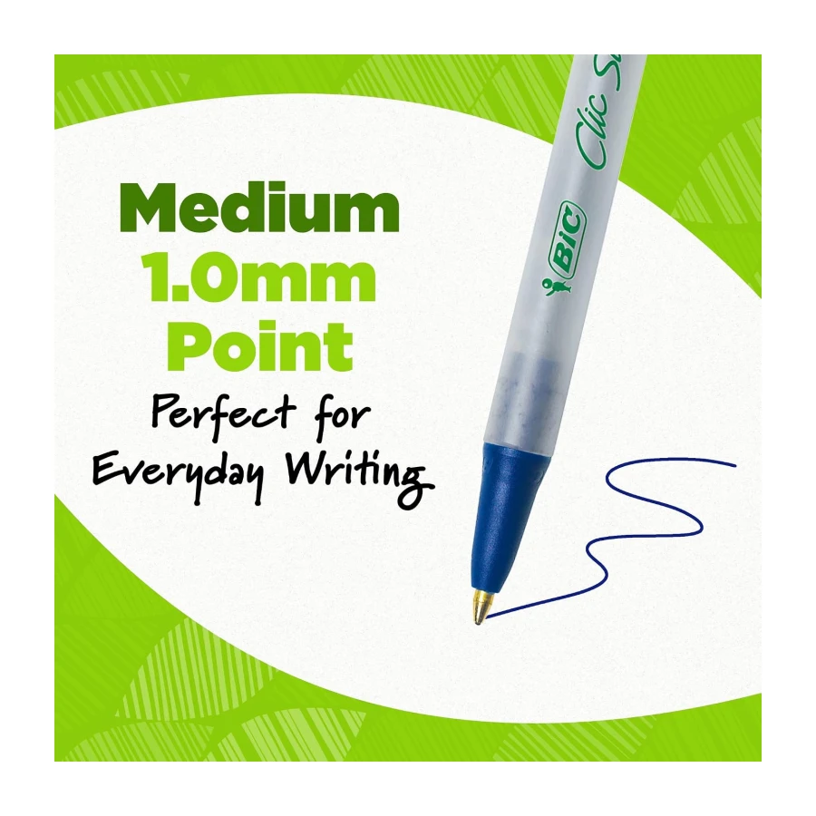 BIC Ecolutions Clic Stic Blue Ballpoint Pens, Medium Point