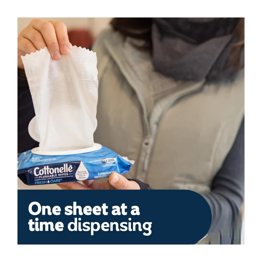 Cottonelle Fresh Care Flushable Wet Wipes, Adult Wet Wipes, 4 Flip-Top Packs, 42 Wipes per Pack (168 Total Flushable Wipes)