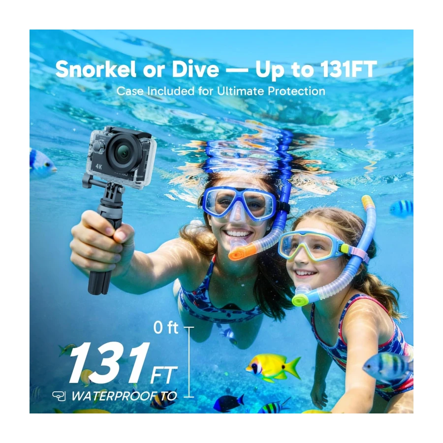 AKASO EK7000 4K30FPS 20MP WiFi Action Camera with EIS Ultra HD 131FT Waterproof Underwater Camera Remote Control 4X Zoom Support External Microphone Black