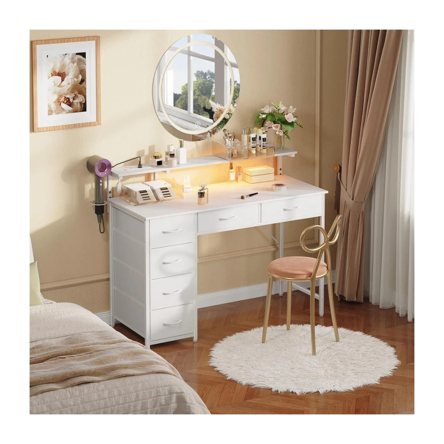 Somdot 39.4" Computer Desk with 6 Drawers, Small Home Office Desk, White