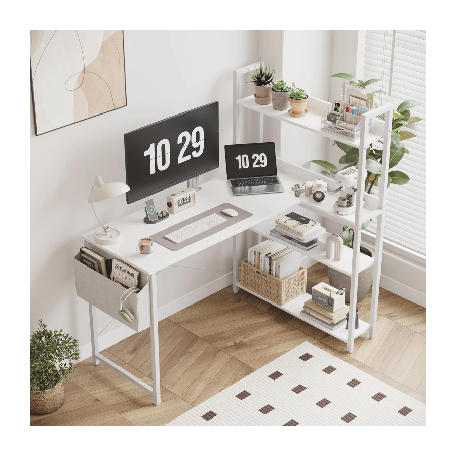 Treesland 47 Inch Computer Desk with Bookshelf, Corner Desk with Storage, L Shaped Desk, Home Office Desks