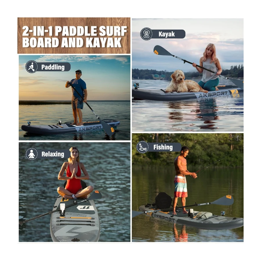 AKSPORT 11' Inflatable Stand-Up Paddle Board with Upgraded SUP Accessories Kit | Extra Wide 34" Design | Non-Slip Deck | Premium SUP Board for Adults & Youth of All Levels