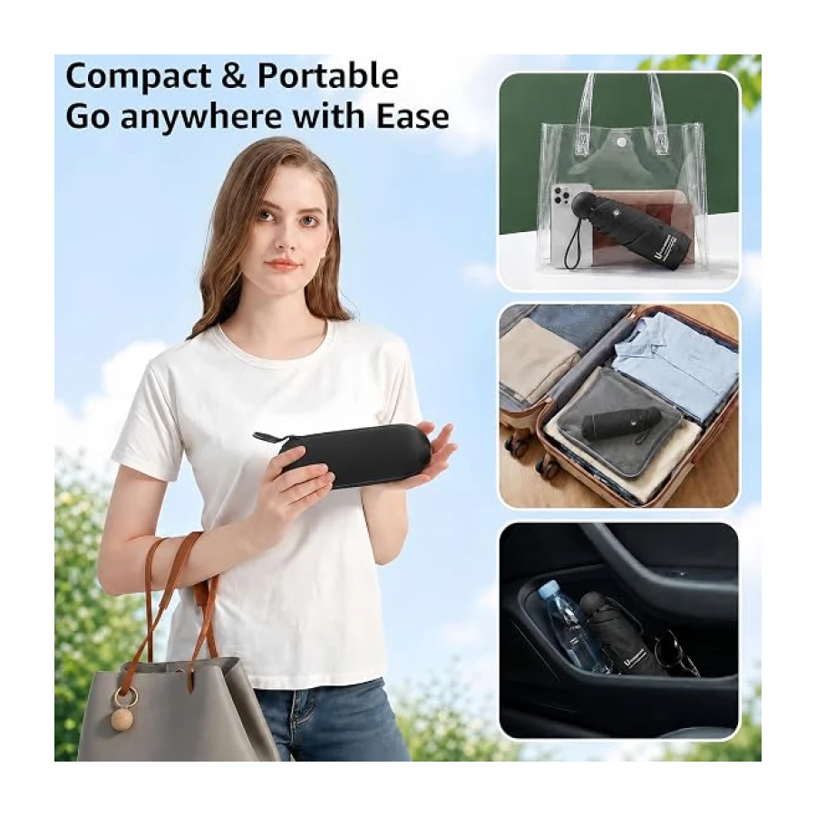 BAODINI Travel Essentials Mini Umbrella for Purse With Case Small Compact UV Sun Protection Lightweight Tiny Pocket