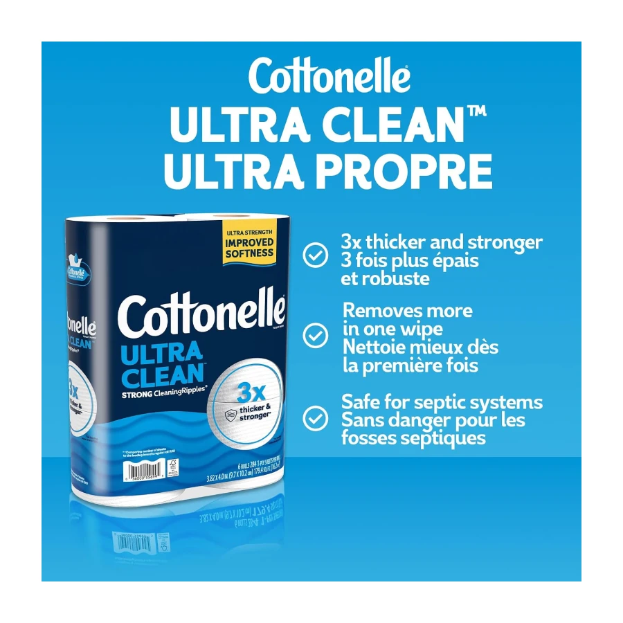Cottonelle Toilet Paper, 24 Family Mega Rolls = 132 Regular Rolls (4 Packs of 6), Ultra Clean, Strong Bathroom Tissue