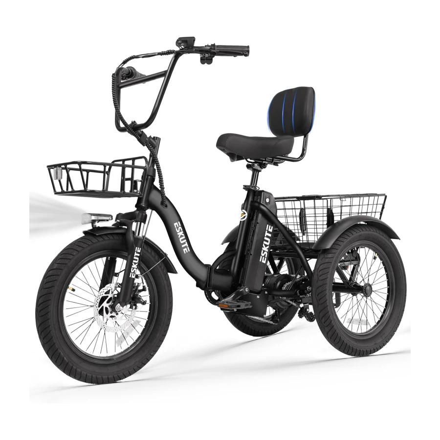 ESKUTE Adults Electric Trike Bike, 1200W Peak Motor & 499.2Wh Removable Battery,18x3.0 Fat Tire Foldable 3-Wheel E-Bike with Step-Thru Design, Up to 55 Miles