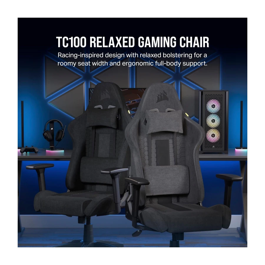 Corsair TC100 Relaxed Gaming Chair - Fabric - Racing-Inspired Design - Lumbar Pillow