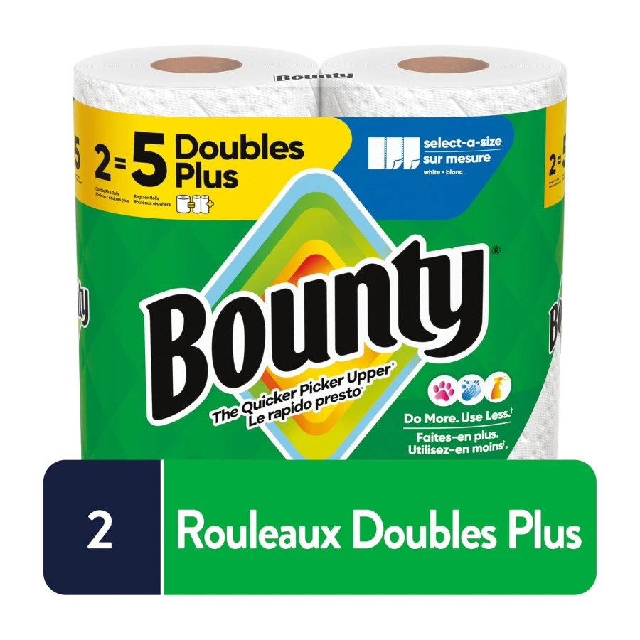 Bounty Paper Towels Select-A-Size White, 8 Double Plus Rolls = 20 Regular Rolls