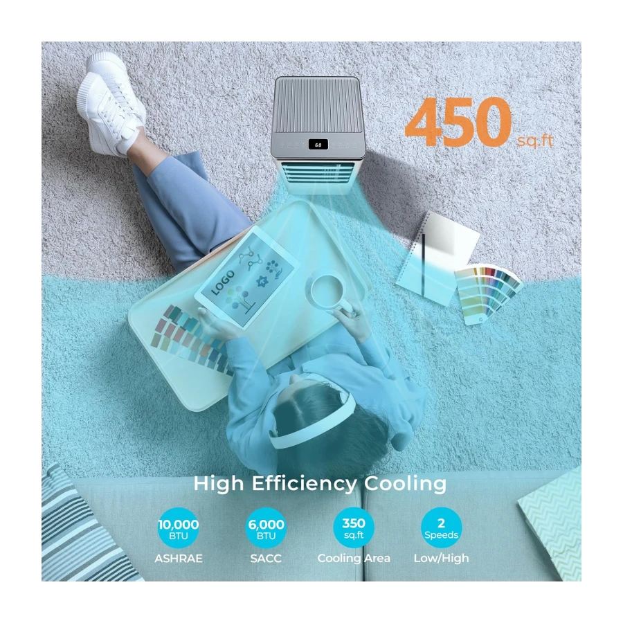 Portable Air Conditioner 10,000 BTU, 3-in-1 AC Unit with Cooling Fan Dehumidifier for Cools up to 450 sq. ft, 24H Timer, 2 Speeds, Remote Control, LED Display, for Bedroom/Office/Home, White
