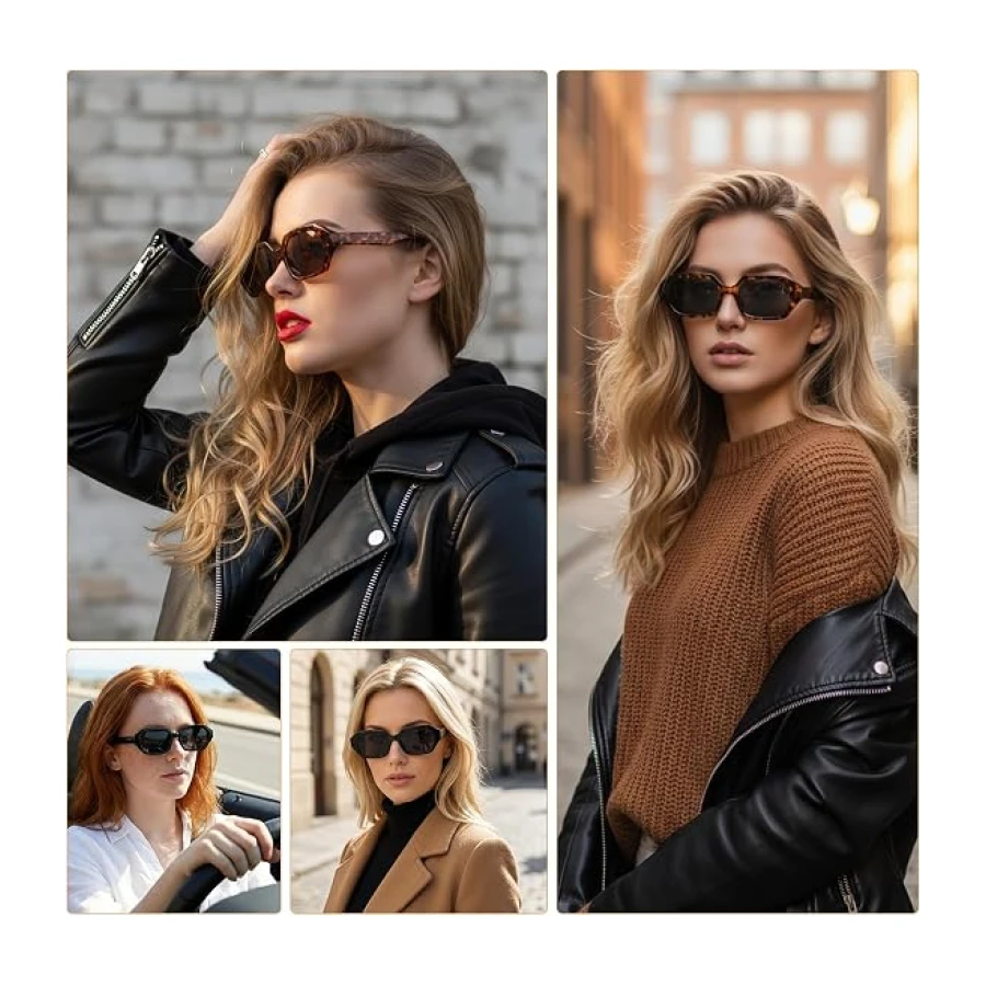 3 Pcs Retro Polarized Sunglasses for Women Men,Hexagon Trendy Rectangle 70s 80s 90s UV protection Sun Glasses