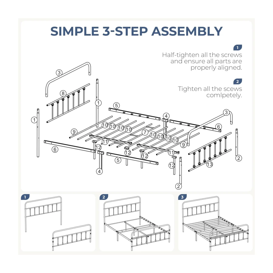 Yaheetech Classic Metal Bed Frame Queen Size Black Easy Assembly