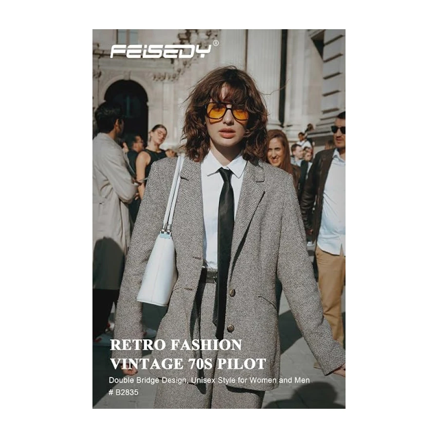 FEISEDY Retro Square Aviator Sunglasses Women Men 70s Vintage Trendy Plastic Frame Sun Glasses B2835