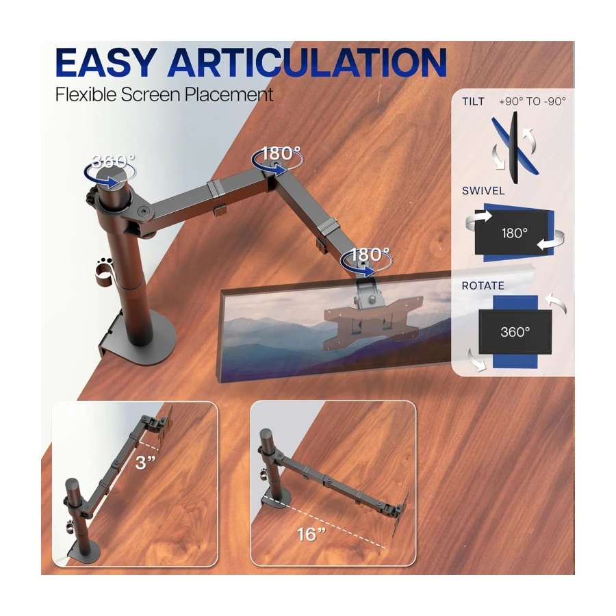 VIVO Single Monitor Arm Desk Mount, Holds Screens up to 32 inch Regular and 38 inch Ultrawide