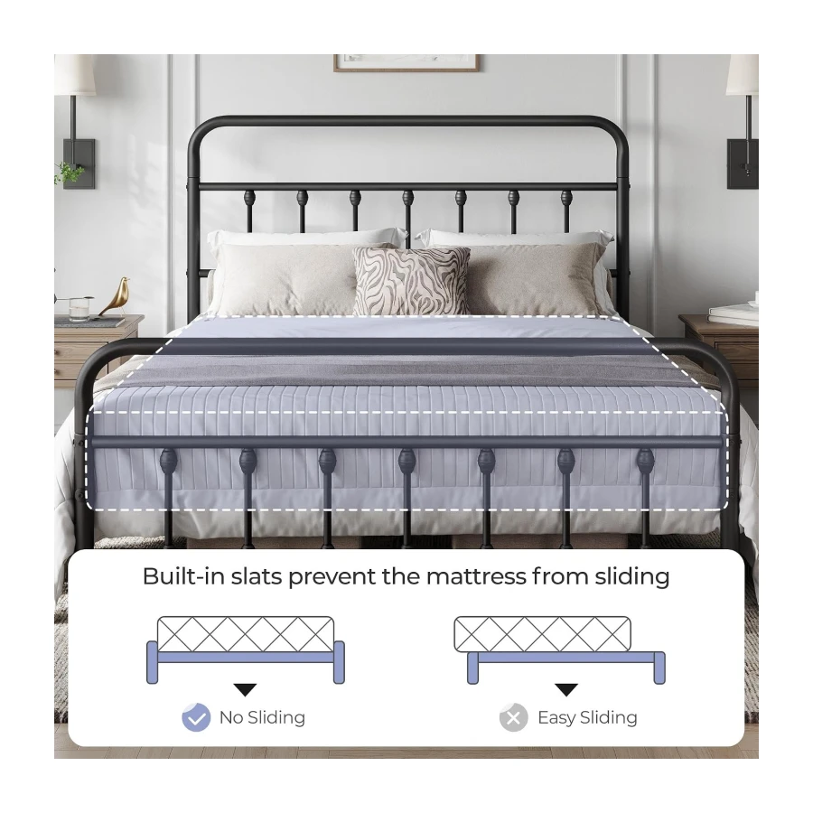 Yaheetech Classic Metal Bed Frame Queen Size Black Easy Assembly