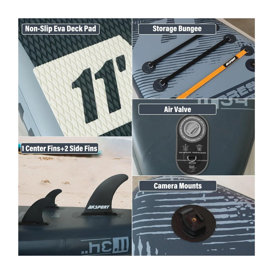 AKSPORT 11' Inflatable Stand-Up Paddle Board with Upgraded SUP Accessories Kit | Extra Wide 34" Design | Non-Slip Deck | Premium SUP Board for Adults & Youth of All Levels