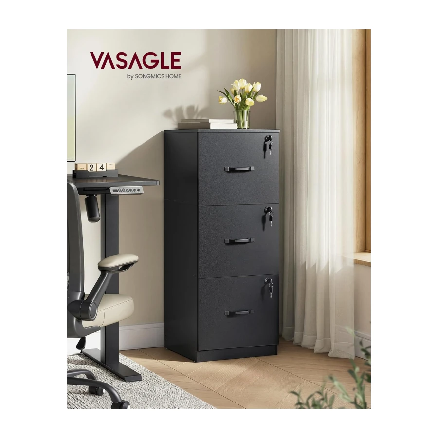 VASAGLE CUSTOS Collection - File Cabinet, 3 Drawer Filing Cabinet for Home Office, with Wheels