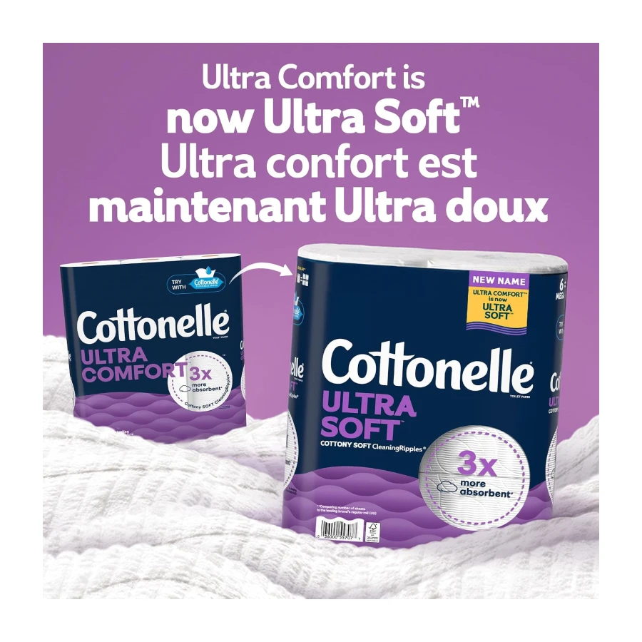 Cottonelle Toilet Paper, 12 Mega Rolls = 48 Regular Rolls, Ultra Soft (Formerly Ultra Comfort), Soft Bathroom Tissue