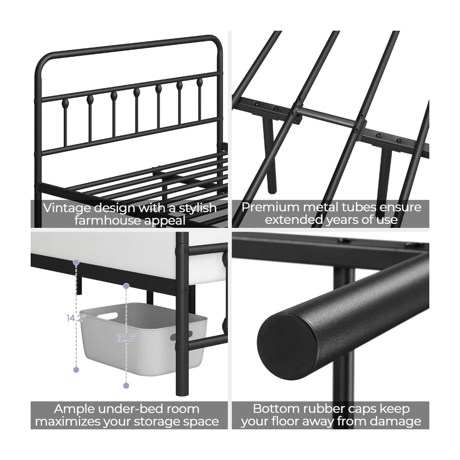 Yaheetech Classic Metal Bed Frame Queen Size Black Easy Assembly