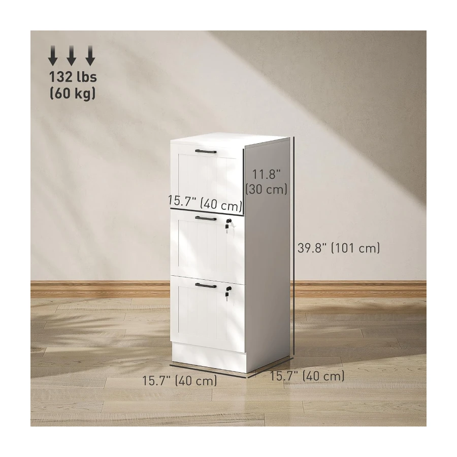 HOMCOM 3 Drawer File Cabinet with Lock Vertical Filing Cabinet