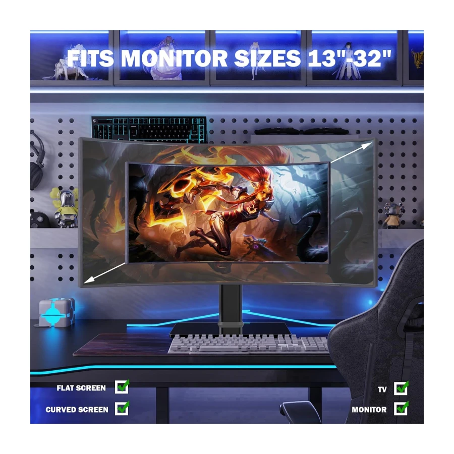 Single LCD Computer Monitor Free-Standing Desk Stand Mount Riser