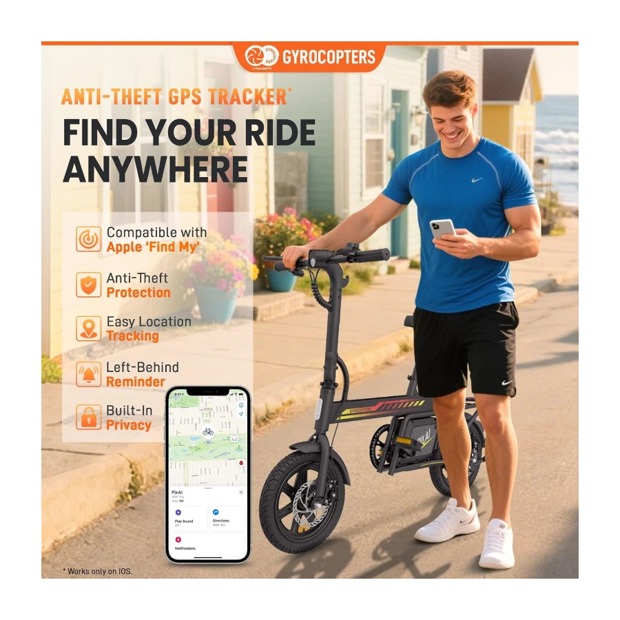 Gyrocopters PixAI 14" Electric Bike for Adults & Teens | Upto 70km PAS Range | Upto 32km/hr Speed | Free Smart Anti-Theft GPS Tracker, Dual Rider E-Bike | UL 2849 Safety Certified