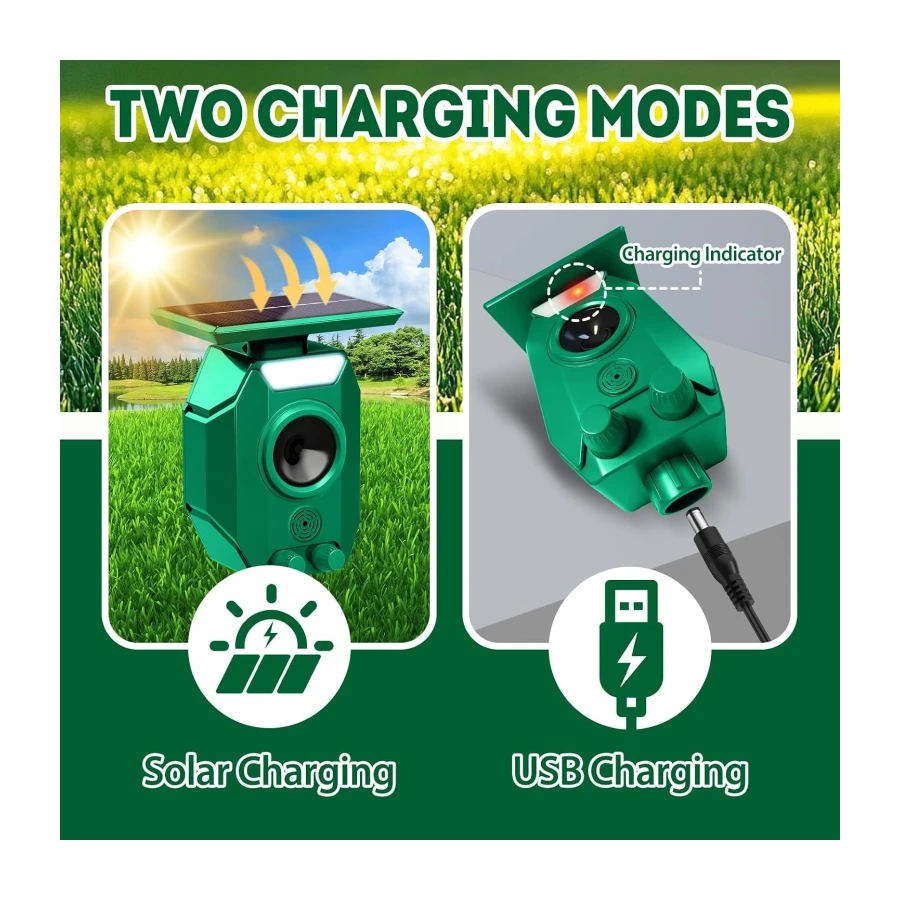 Radar Animal Repellent Outdoor, Ultrasonic Squirrel Cat Deterrent, Solar Power Deer Rabbit Repeller with Flash Light, Waterproof Chipmunk Raccoon Dog Skunk Repellent for Yard Garden Farm Orchard