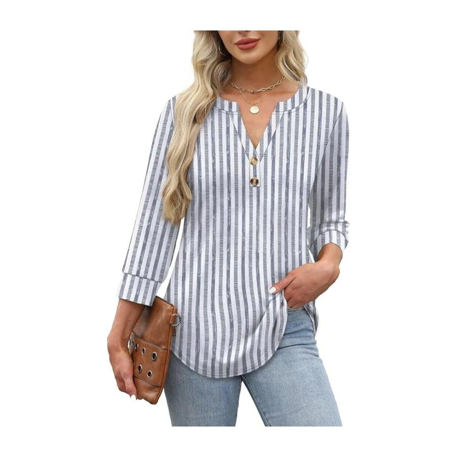 WIHOLL Womens Tops 3/4 Sleeve Shirts for Women V Neck Blouses Dressy Casual Womens Summer Clothing Trendy 2026