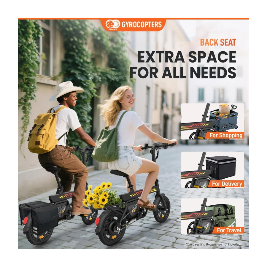 Gyrocopters PixAI 14" Electric Bike for Adults & Teens | Upto 70km PAS Range | Upto 32km/hr Speed | Free Smart Anti-Theft GPS Tracker, Dual Rider E-Bike | UL 2849 Safety Certified