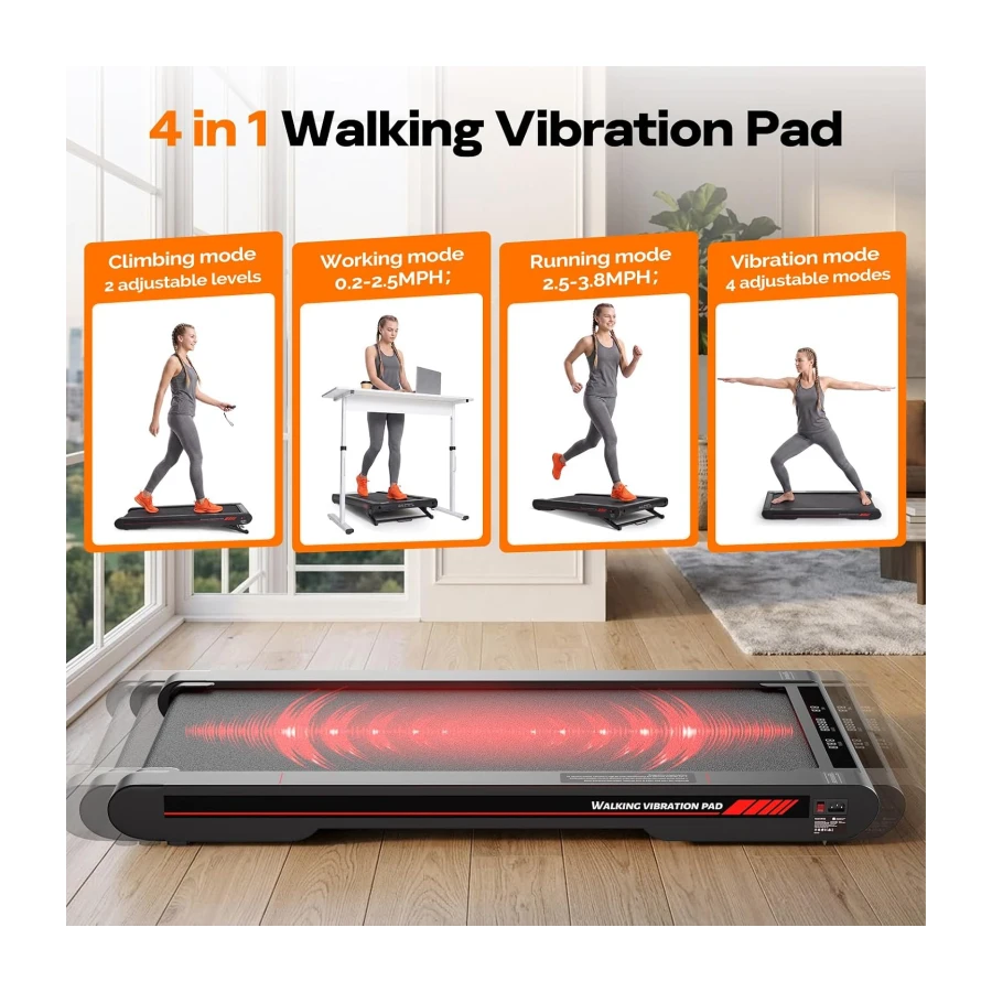 Walking Treadmill Pad with Vibration, 3.8 MPH Under Desk Treadmill with Incline