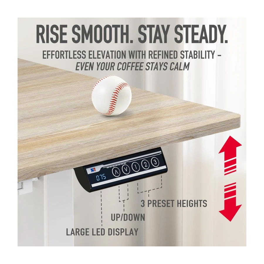 SHW 55 x 28 Electric Height Adjustable Standing Desk w/Drawer, Maple